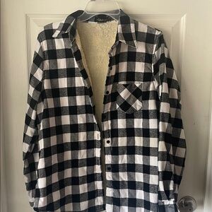 Black and White Checkered Shacket fleece lined